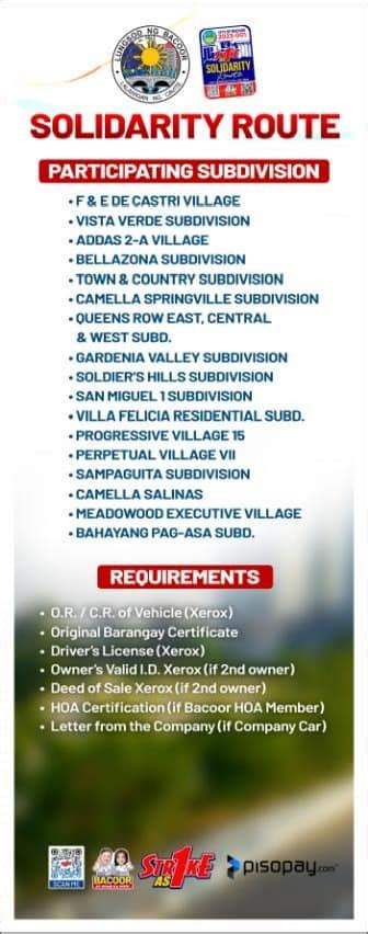 sbr card bacoor requirements philippines|Solidarity Route Sticker is back! Get to know and be informed..